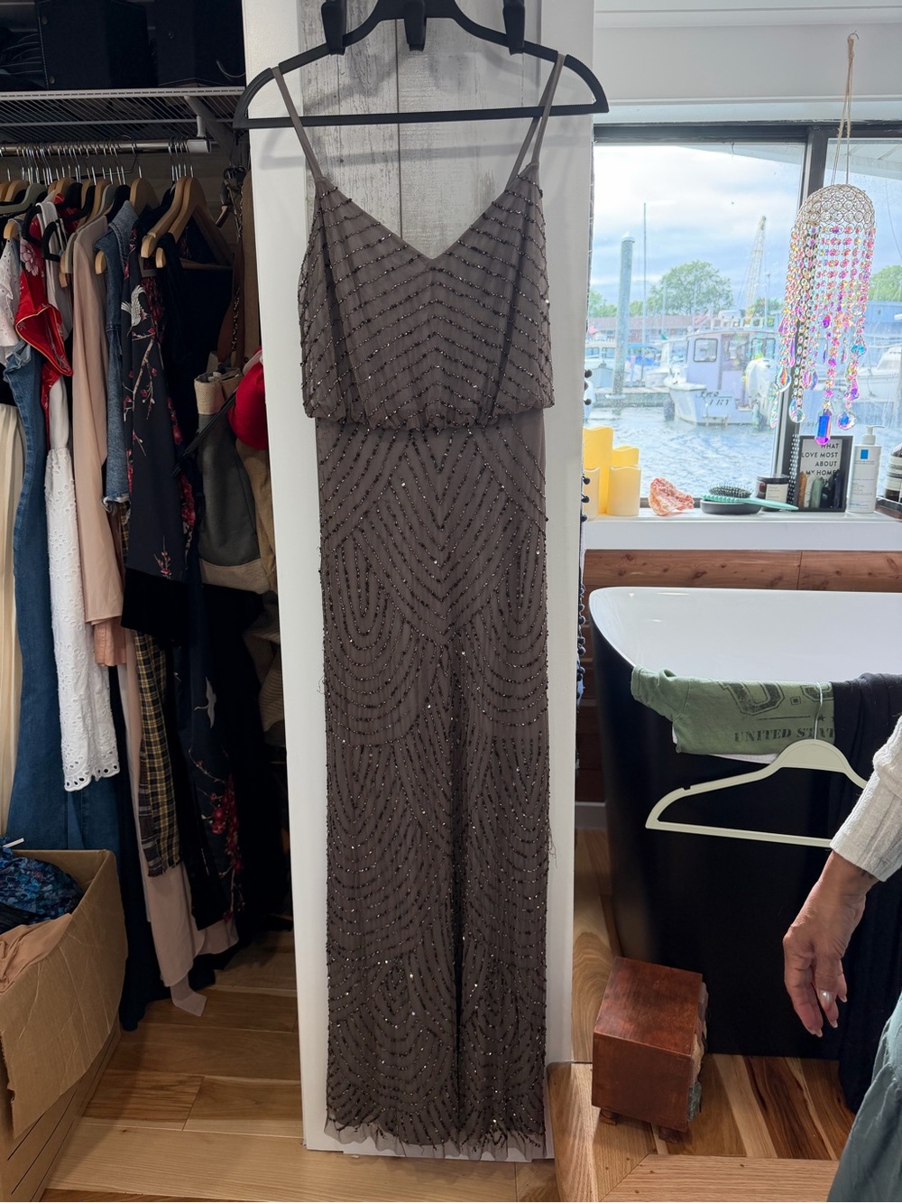 Cache Brown Beaded Maxi Dress